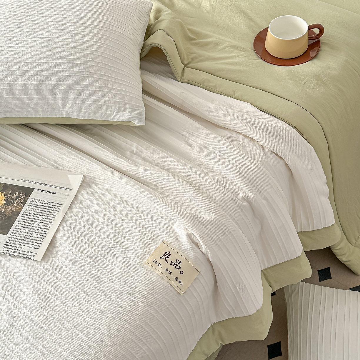 91家纺网 家纺一手货源 找家纺 尊妙被业 2026新款良品条白100%新疆棉花夏被 良品条白+绿