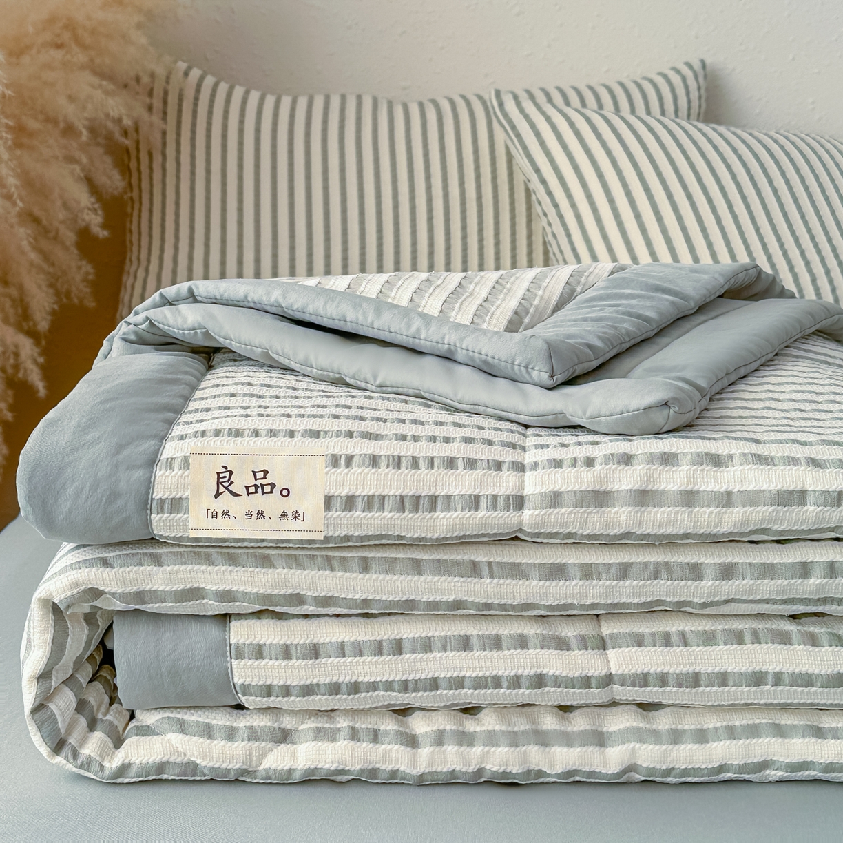 91家纺网 家纺一手货源 找家纺 尊妙被业 2026新款彩条色织棉花被被子被芯 良品色织 彩条绿