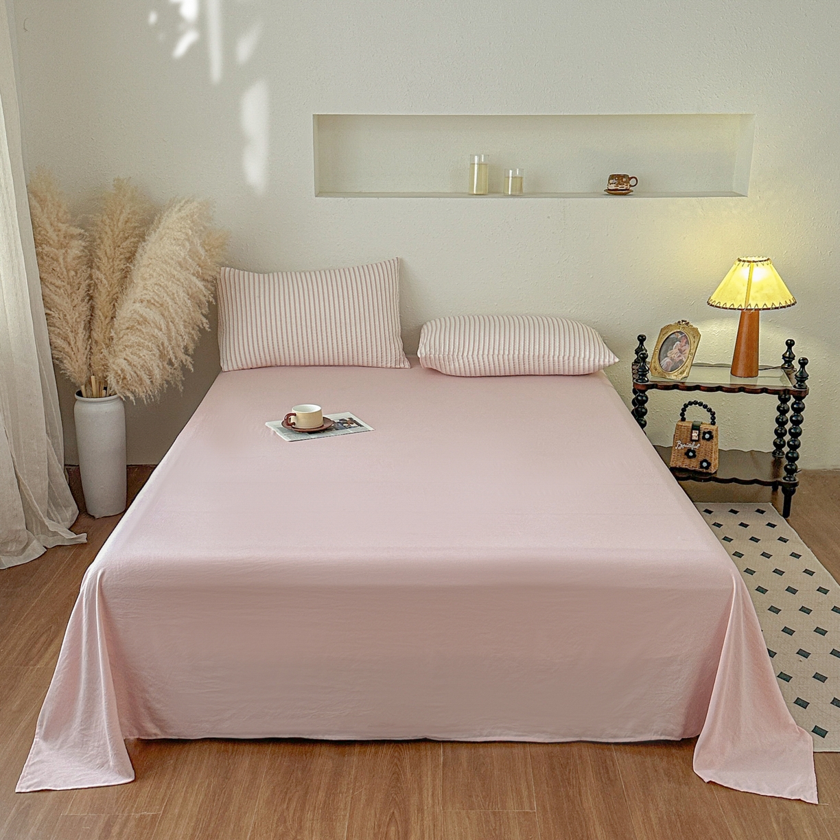 91家纺网 家纺一手货源 找家纺 尊妙被业 2026新款彩条色织棉花被被子被芯 良品色织 彩条粉