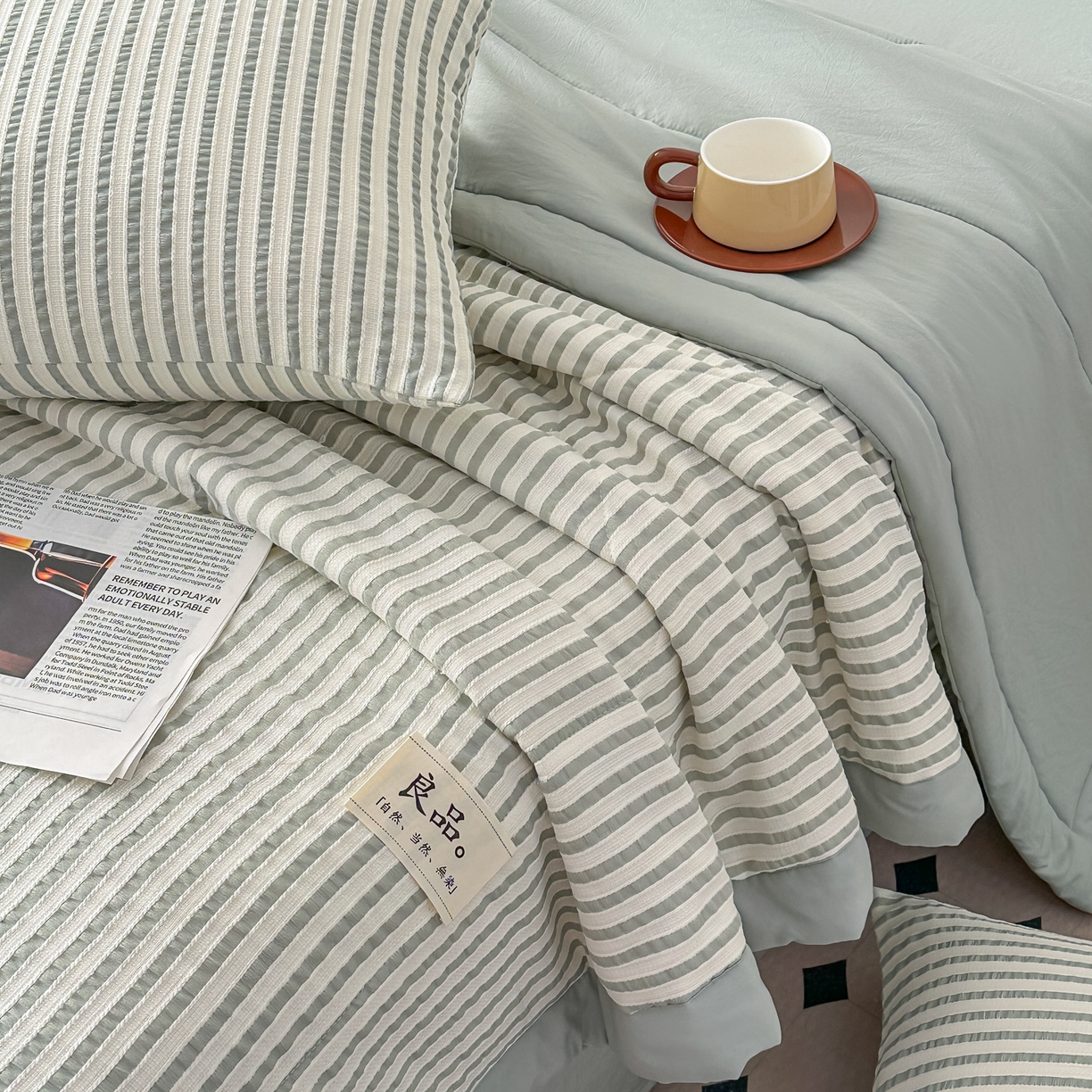 91家纺网 家纺一手货源 找家纺 尊妙被业 2026新款彩条色织棉花被被子被芯 良品色织 彩条绿