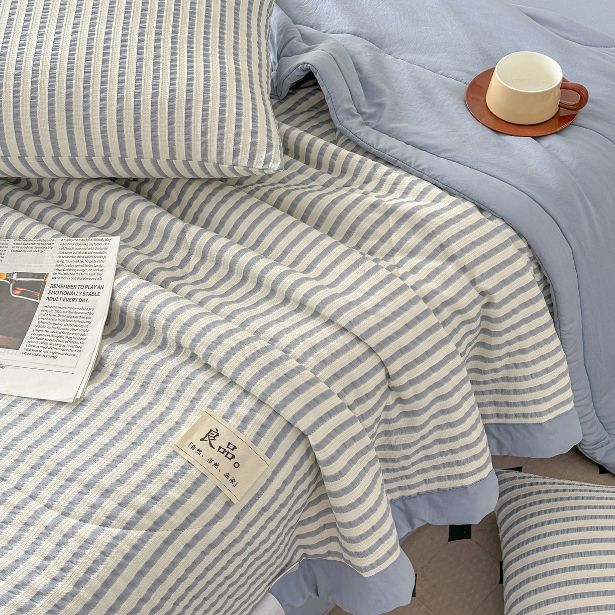 91家纺网 家纺一手货源 找家纺 尊妙被业 2026新款彩条色织棉花被被子被芯 良品色织 彩条兰