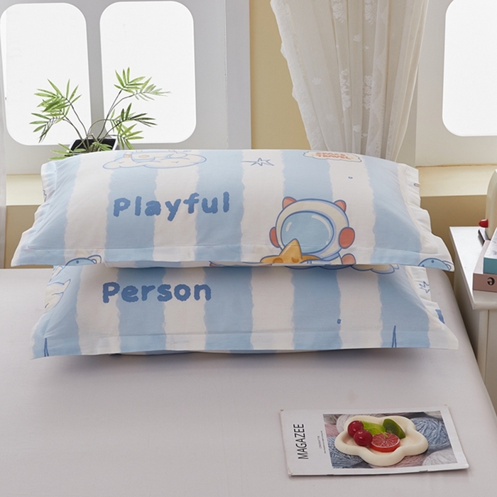 91家纺网 家纺一手货源 找家纺 翎盈家纺 2026新款卡通小清新全棉纯棉枕套成人学生儿童枕头套 遨游星际