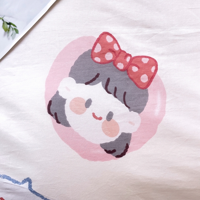 91家纺网 家纺一手货源 找家纺 翎盈家纺 2026新款卡通小清新全棉纯棉枕套成人学生儿童枕头套 白桃公主