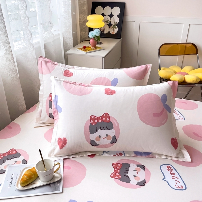 91家纺网 家纺一手货源 找家纺 翎盈家纺 2026新款卡通小清新全棉纯棉枕套成人学生儿童枕头套 白桃公主