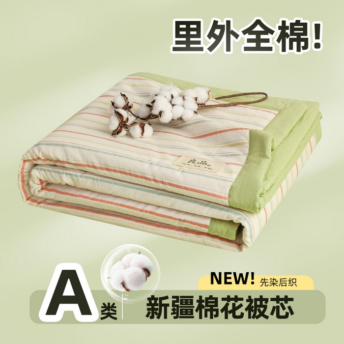 91家纺网 家纺一手货源 找家纺 尊妙被业 2026全棉色织水洗全棉棉花夏被 被子被芯 夏被四件套（竖条款） 且乐-粉