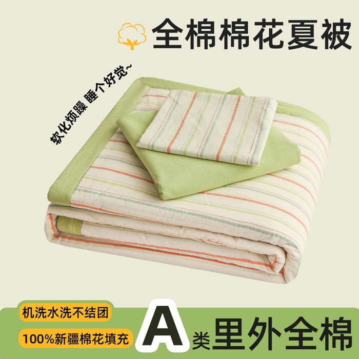 91家纺网 家纺一手货源 找家纺 尊妙被业 2026全棉色织水洗全棉棉花夏被 被子被芯 夏被四件套（竖条款） 且乐-粉