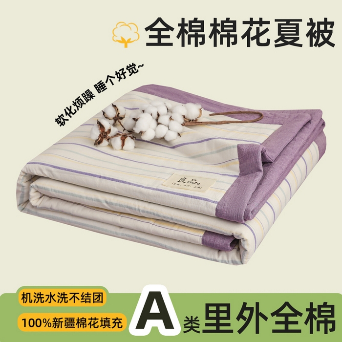 尊妙被业 2026全棉色织水洗全棉棉花夏被 被子被芯 夏被四件套（竖条款） 且乐-紫