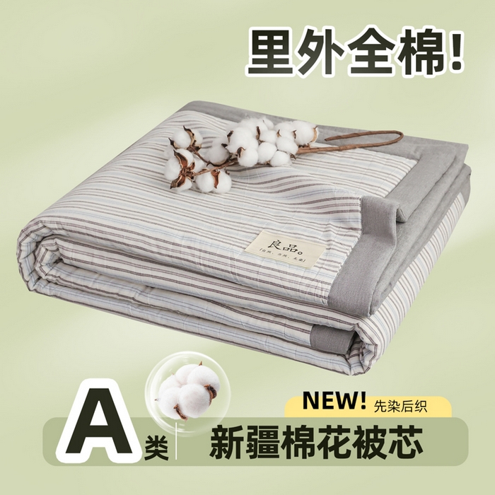 91家纺网 家纺一手货源 找家纺 尊妙被业 2026全棉色织水洗全棉棉花夏被 被子被芯 夏被四件套（竖条款） BG蓝风