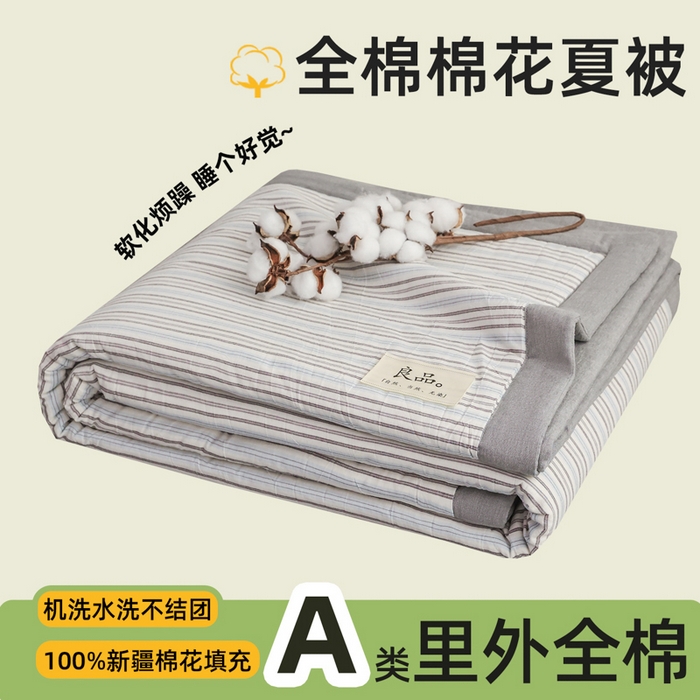 尊妙被业 2026全棉色织水洗全棉棉花夏被 被子被芯 夏被四件套（竖条款） BG蓝风