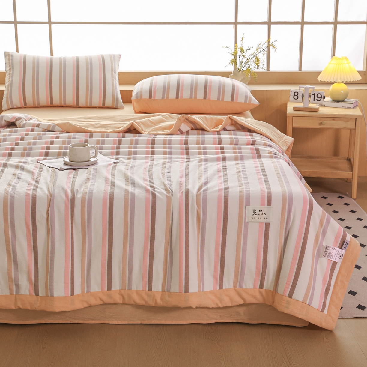 91家纺网 家纺一手货源 找家纺 （总）尊妙被业 2026全棉色织水洗全棉棉花夏被 被子被芯 夏被四件套（竖条款）