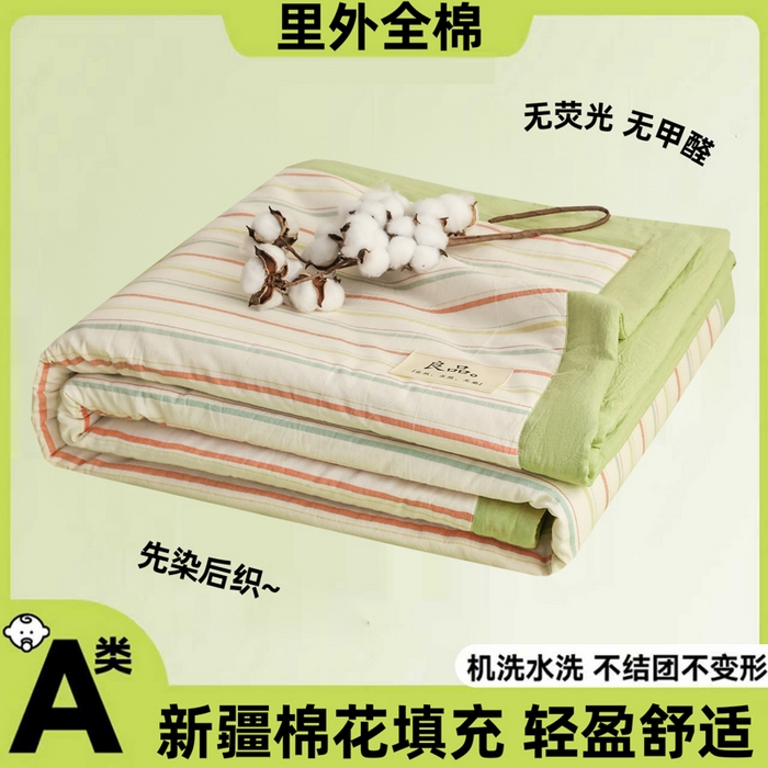 91家纺网 家纺一手货源 找家纺 尊妙被业 2026全棉色织水洗全棉棉花夏被 被子被芯 夏被四件套（竖条款） 且乐-粉