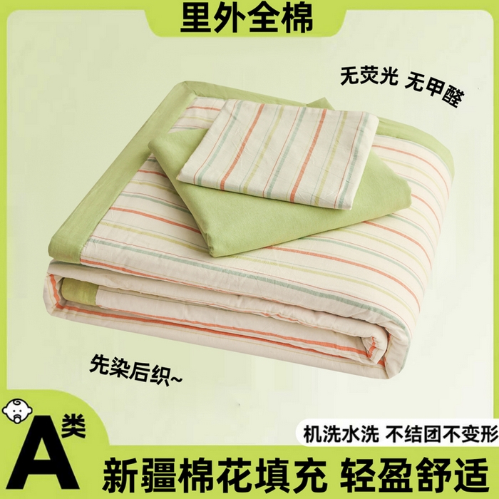 91家纺网 家纺一手货源 找家纺 尊妙被业 2026全棉色织水洗全棉棉花夏被 被子被芯 夏被四件套（竖条款） 且乐-粉