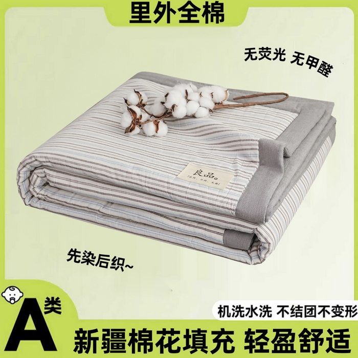 91家纺网 家纺一手货源 找家纺 尊妙被业 2026全棉色织水洗全棉棉花夏被 被子被芯 夏被四件套（竖条款） BG蓝风