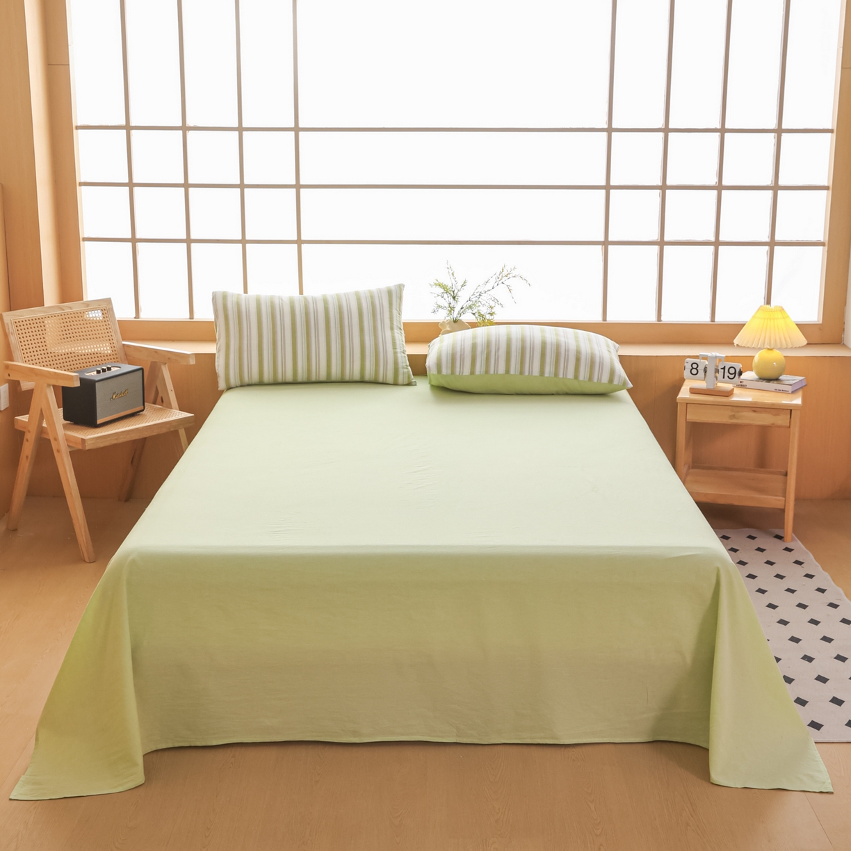 91家纺网 家纺一手货源 找家纺 尊妙被业 2026全棉色织水洗全棉棉花夏被 被子被芯 夏被四件套（竖条款） 左岸-绿