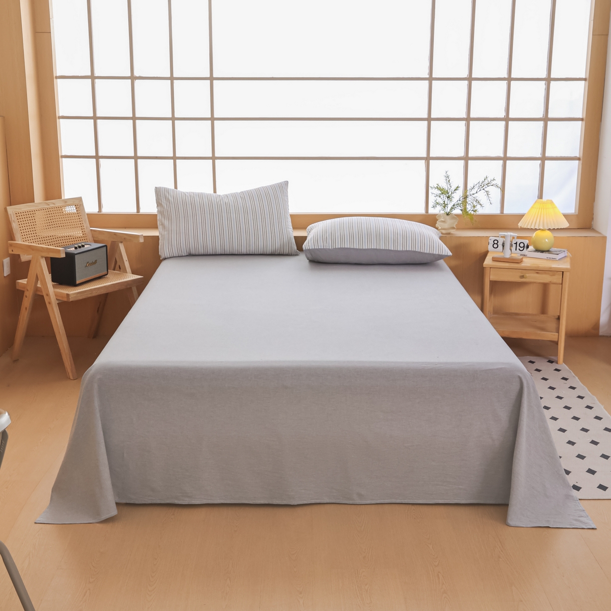 91家纺网 家纺一手货源 找家纺 尊妙被业 2026全棉色织水洗全棉棉花夏被 被子被芯 夏被四件套（竖条款） BG蓝风