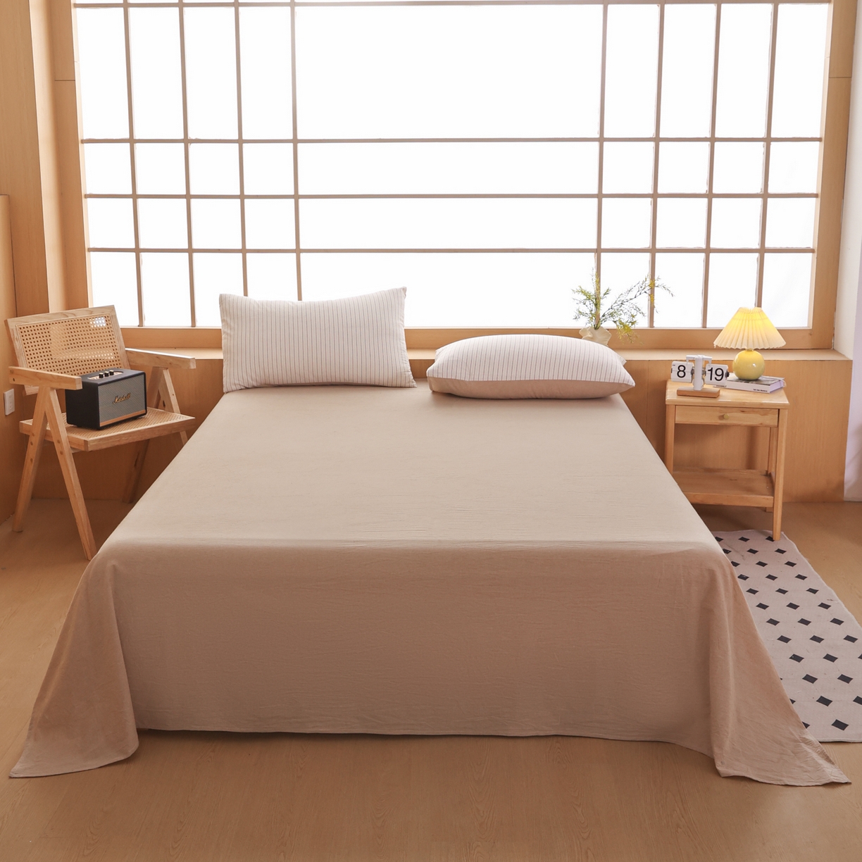 91家纺网 家纺一手货源 找家纺 尊妙被业 2026全棉色织水洗全棉棉花夏被 被子被芯 夏被四件套（竖条款） BG咖细条