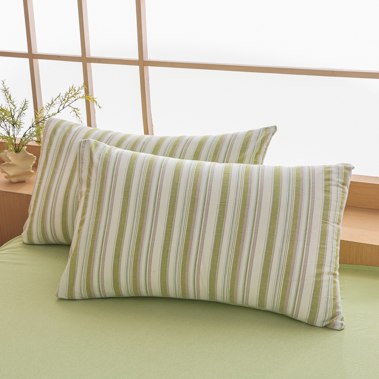 91家纺网 家纺一手货源 找家纺 尊妙被业 2026全棉色织水洗全棉棉花夏被 被子被芯 夏被四件套（竖条款） 左岸-绿