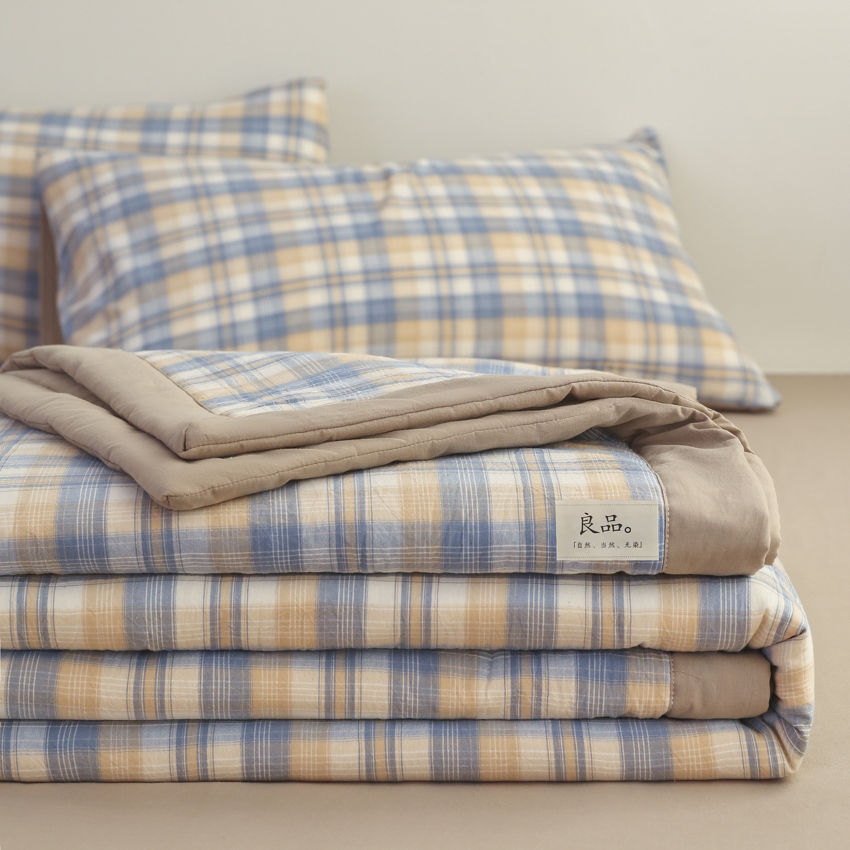 91家纺网 家纺一手货源 找家纺 （总）尊妙被业 2026全棉色织水洗全棉棉花夏被 被子被芯 夏被四件套（格子款）