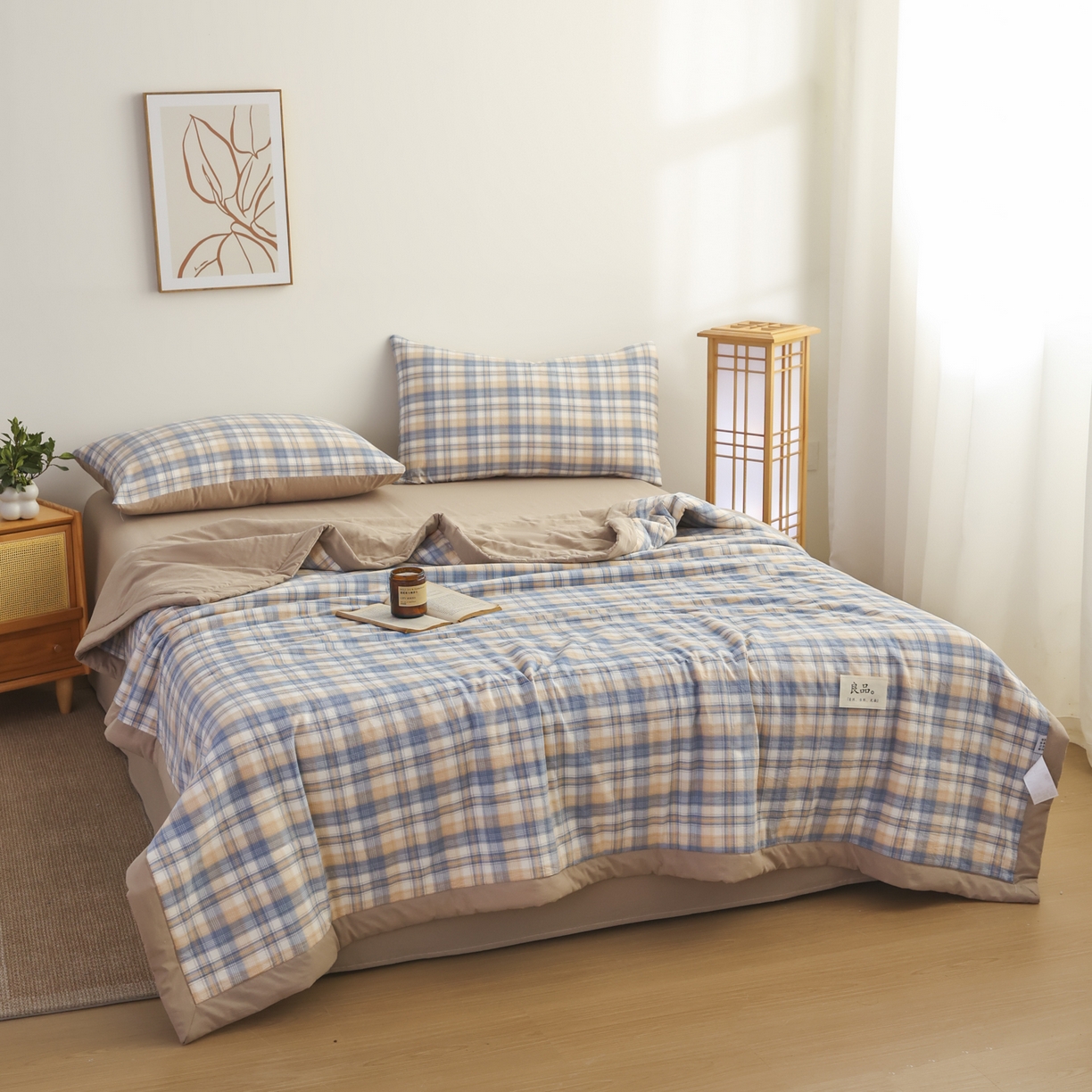 91家纺网 家纺一手货源 找家纺 （总）尊妙被业 2026全棉色织水洗全棉棉花夏被 被子被芯 夏被四件套（格子款）