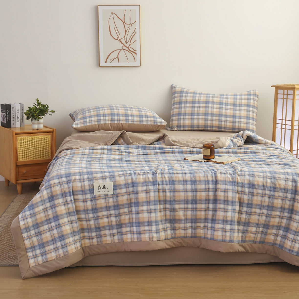 91家纺网 家纺一手货源 找家纺 （总）尊妙被业 2026全棉色织水洗全棉棉花夏被 被子被芯 夏被四件套（格子款）