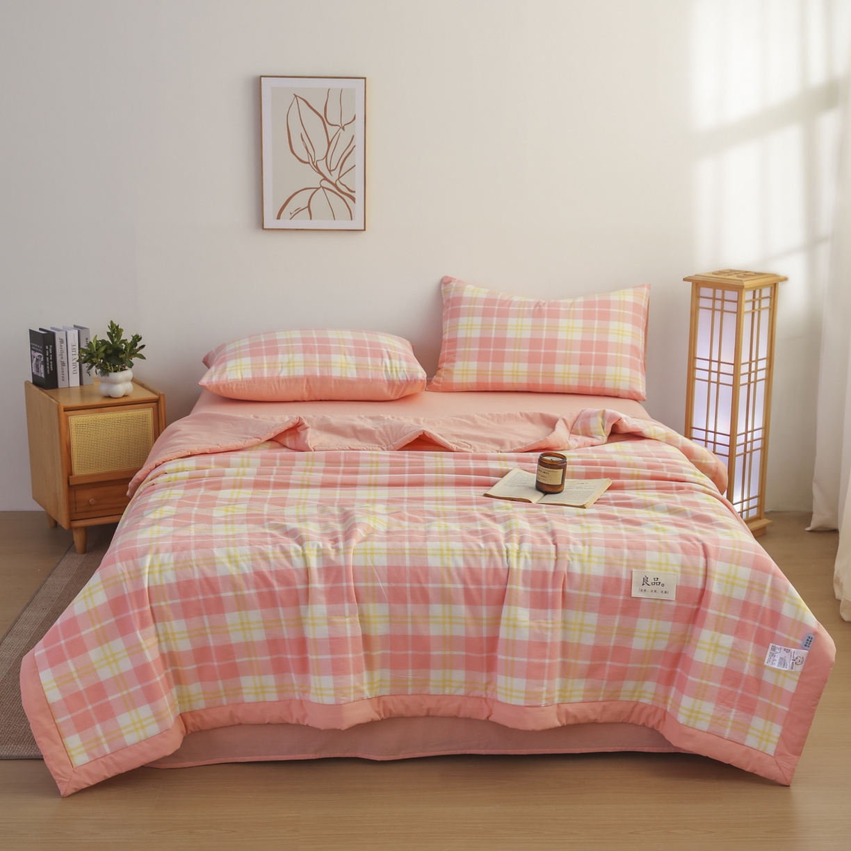 91家纺网 家纺一手货源 找家纺 尊妙被业 2026全棉色织水洗全棉棉花夏被 被子被芯 夏被四件套（格子款） 爱格