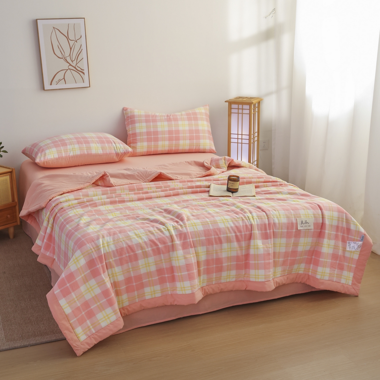 91家纺网 家纺一手货源 找家纺 尊妙被业 2026全棉色织水洗全棉棉花夏被 被子被芯 夏被四件套（格子款） 爱格