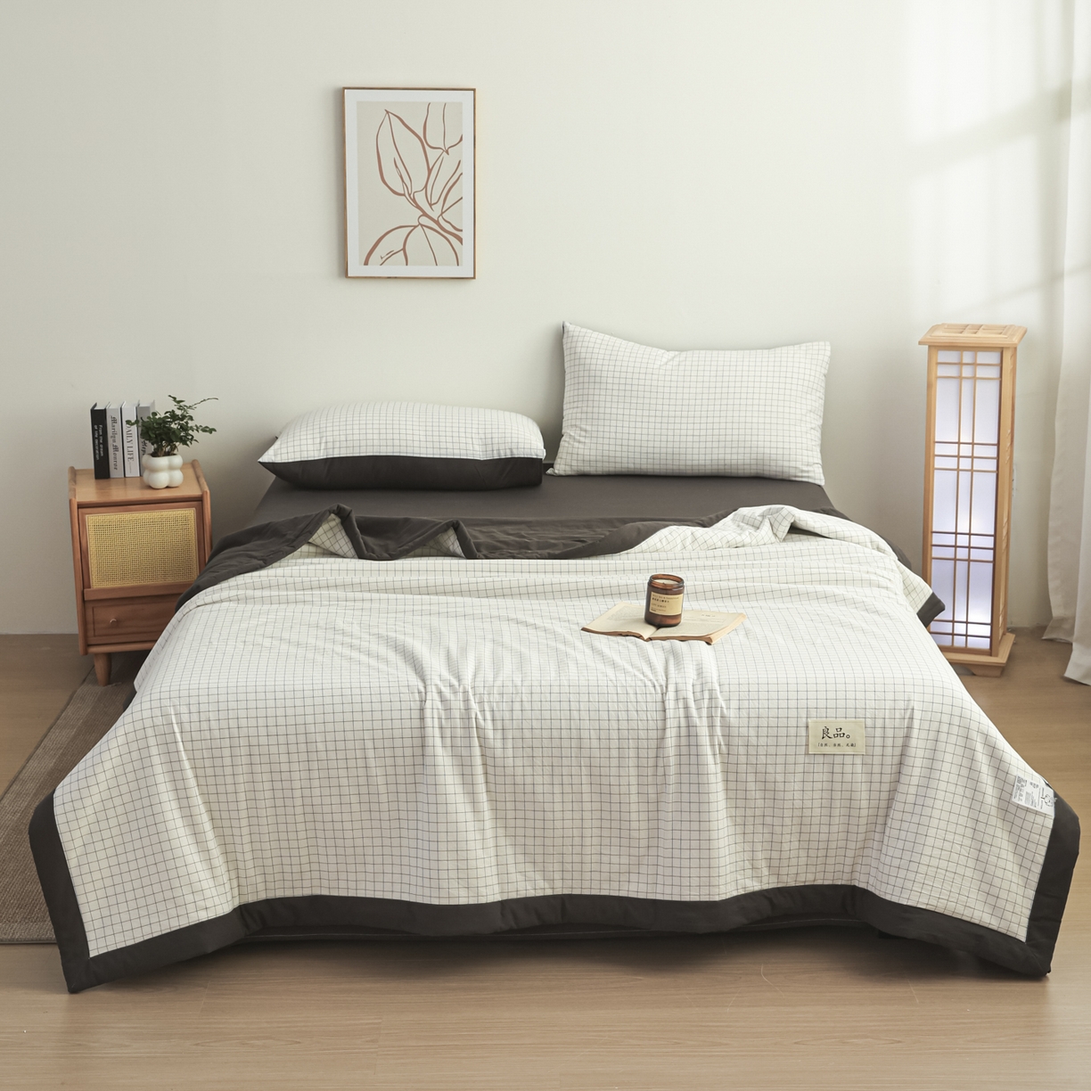 91家纺网 家纺一手货源 找家纺 尊妙被业 2026全棉色织水洗全棉棉花夏被 被子被芯 夏被四件套（格子款） 潮格白