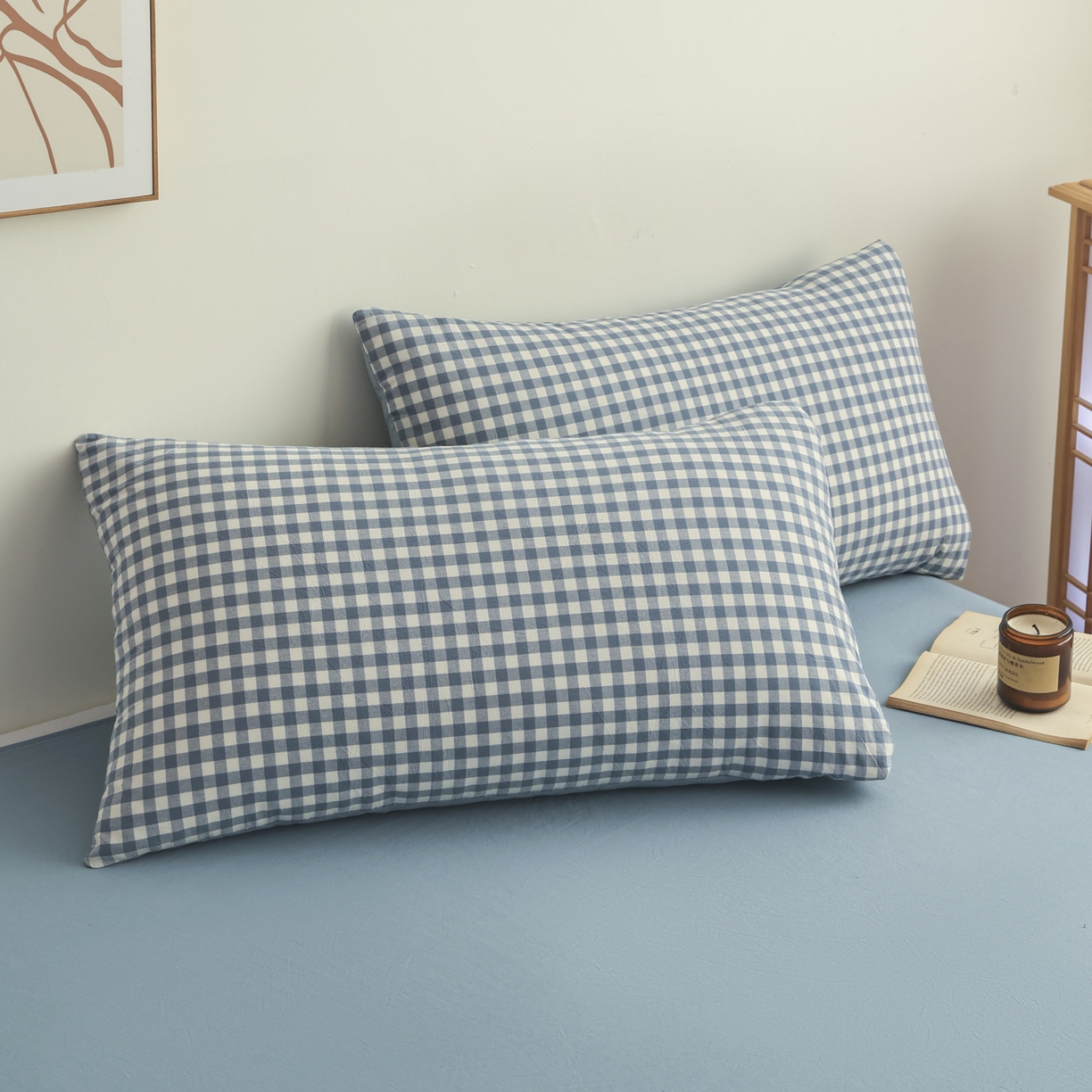 91家纺网 家纺一手货源 找家纺 尊妙被业 2026全棉色织水洗全棉棉花夏被 被子被芯 夏被四件套（格子款） 蓝小格