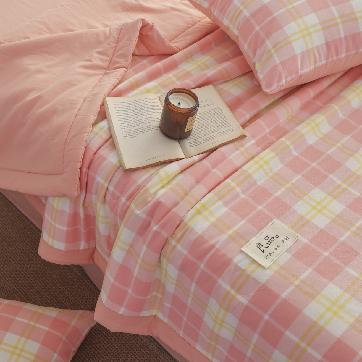 91家纺网 家纺一手货源 找家纺 尊妙被业 2026全棉色织水洗全棉棉花夏被 被子被芯 夏被四件套（格子款） 爱格