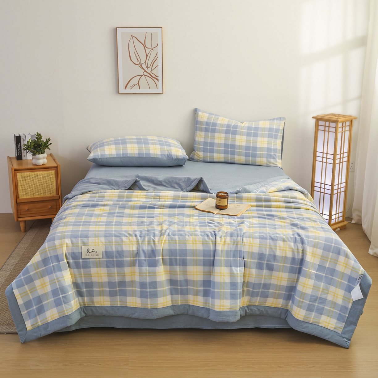 91家纺网 家纺一手货源 找家纺 尊妙被业 2026全棉色织水洗全棉棉花夏被 被子被芯 夏被四件套（格子款） 爱格兰