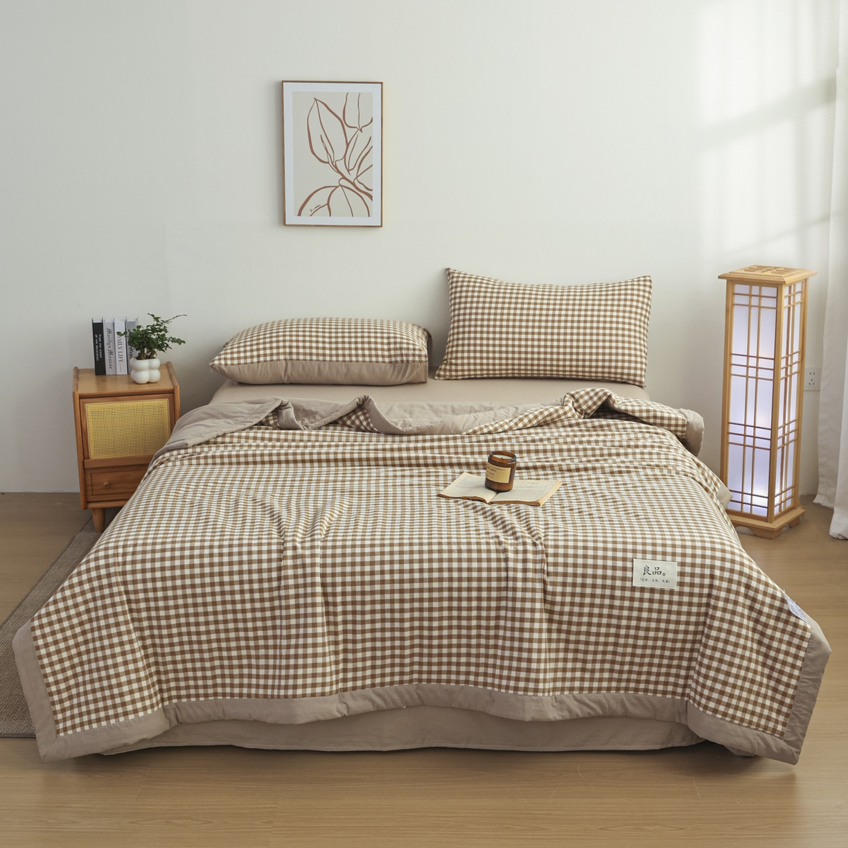 91家纺网 家纺一手货源 找家纺 尊妙被业 2026全棉色织水洗全棉棉花夏被 被子被芯 夏被四件套（格子款） 咖小格