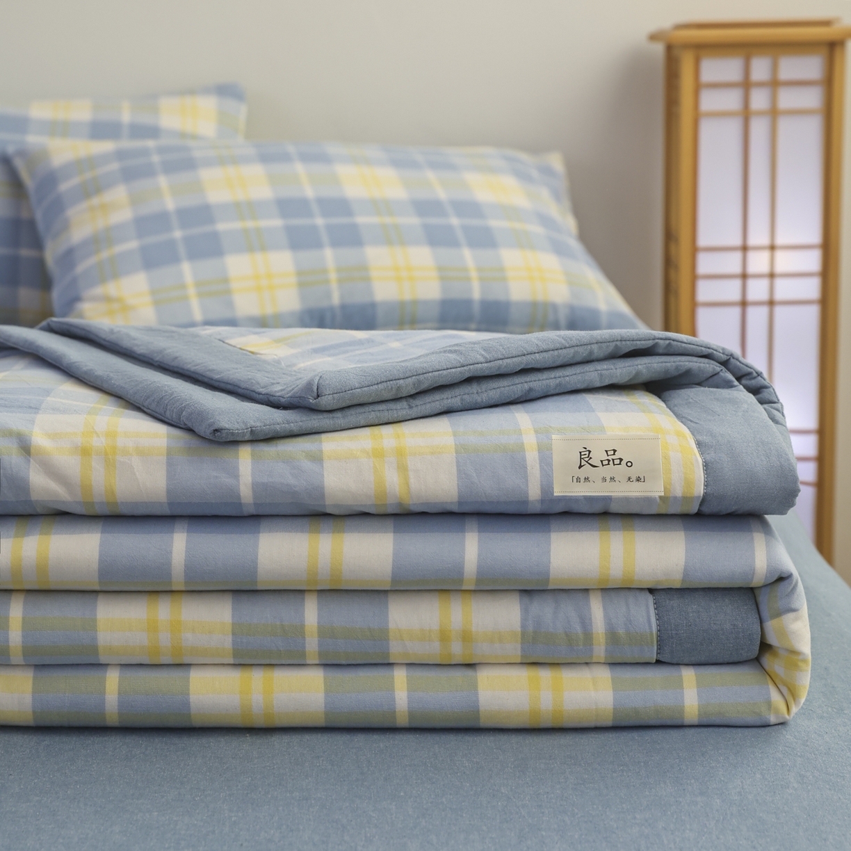 91家纺网 家纺一手货源 找家纺 尊妙被业 2026全棉色织水洗全棉棉花夏被 被子被芯 夏被四件套（格子款） 爱格兰