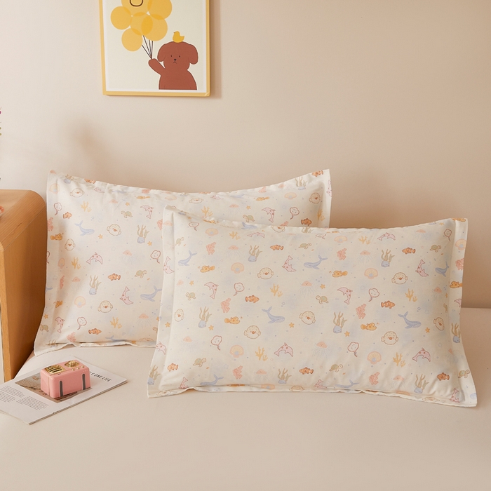 91家纺网 家纺一手货源 找家纺 翎盈家纺 2026新款卡通小清新全棉纯棉枕套成人学生儿童枕头套 海底总动员