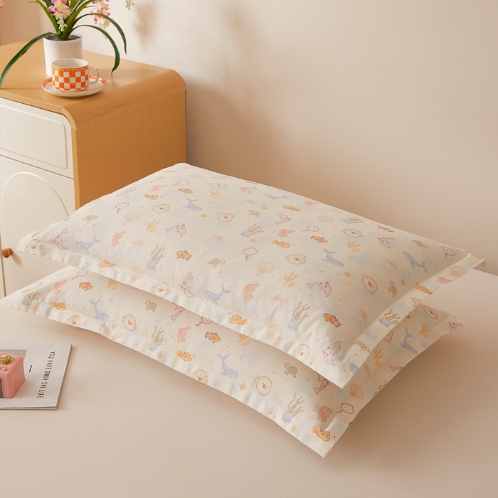 91家纺网 家纺一手货源 找家纺 翎盈家纺 2026新款卡通小清新全棉纯棉枕套成人学生儿童枕头套 海底总动员