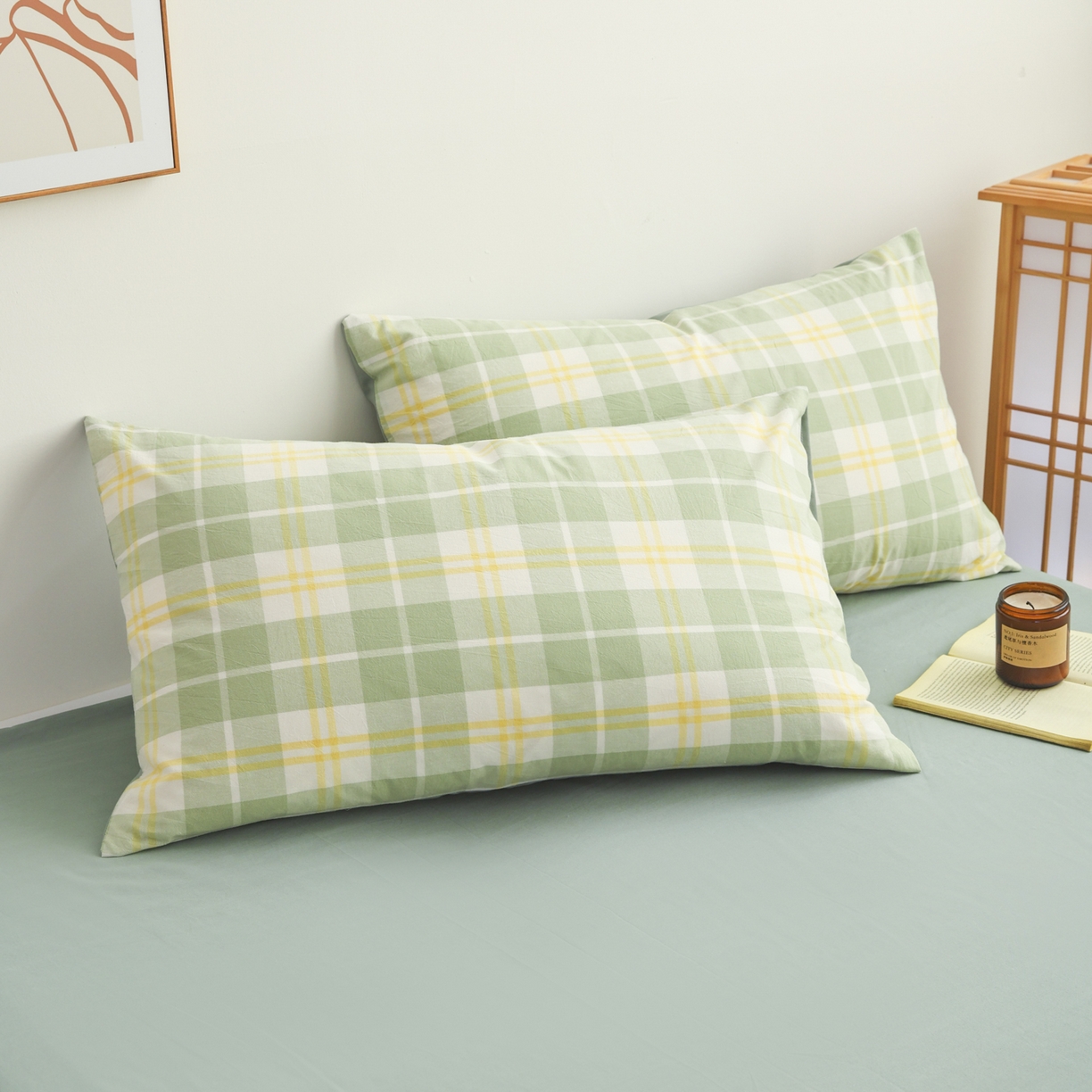 91家纺网 家纺一手货源 找家纺 尊妙被业 2026全棉色织水洗全棉棉花夏被 被子被芯 夏被四件套（格子款） 爱格绿