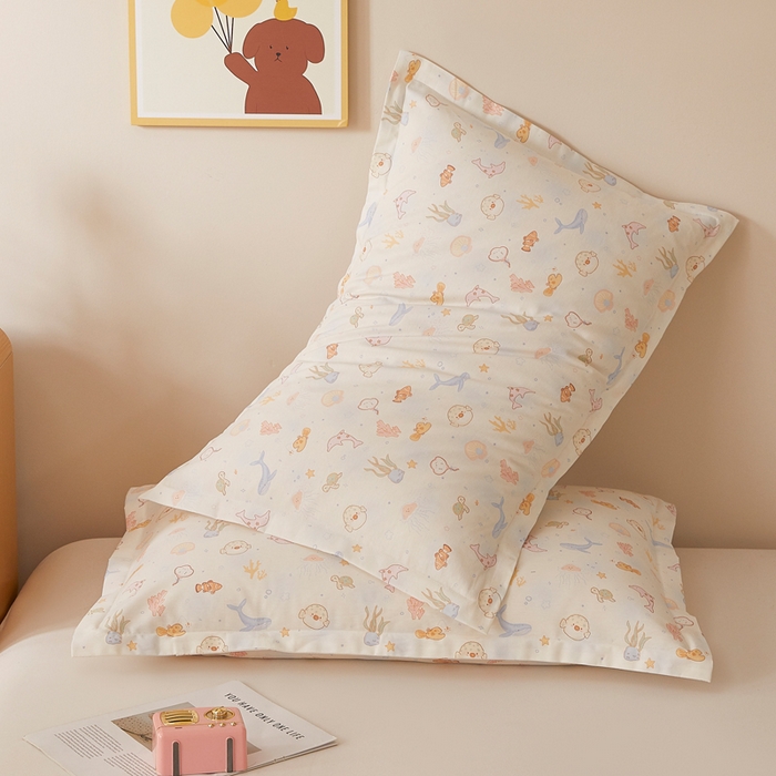 91家纺网 家纺一手货源 找家纺 翎盈家纺 2026新款卡通小清新全棉纯棉枕套成人学生儿童枕头套 海底总动员