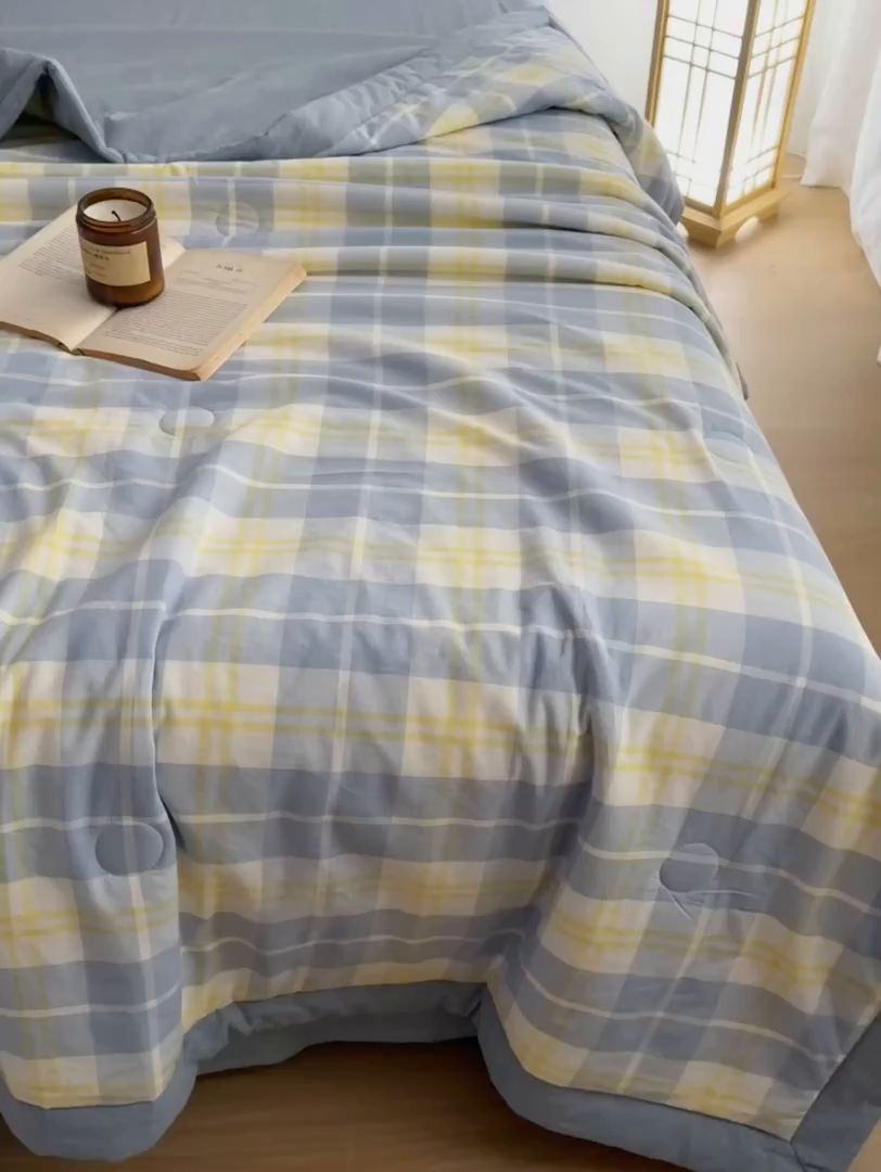 91家纺网 家纺一手货源 找家纺 尊妙被业 2026全棉色织水洗全棉棉花夏被 被子被芯 夏被四件套（格子款） 爱格兰