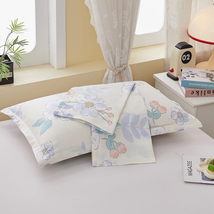 91家纺网 家纺一手货源 找家纺 翎盈家纺 2026新款卡通小清新全棉纯棉枕套成人学生儿童枕头套 花漾星辰