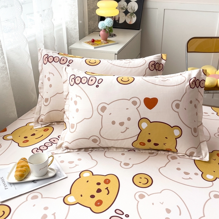 91家纺网 家纺一手货源 找家纺 翎盈家纺 2026新款卡通小清新全棉纯棉枕套成人学生儿童枕头套 欢乐萌熊