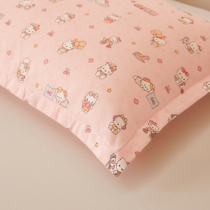 91家纺网 家纺一手货源 找家纺 翎盈家纺 2026新款卡通小清新全棉纯棉枕套成人学生儿童枕头套 凯蒂软糖-粉