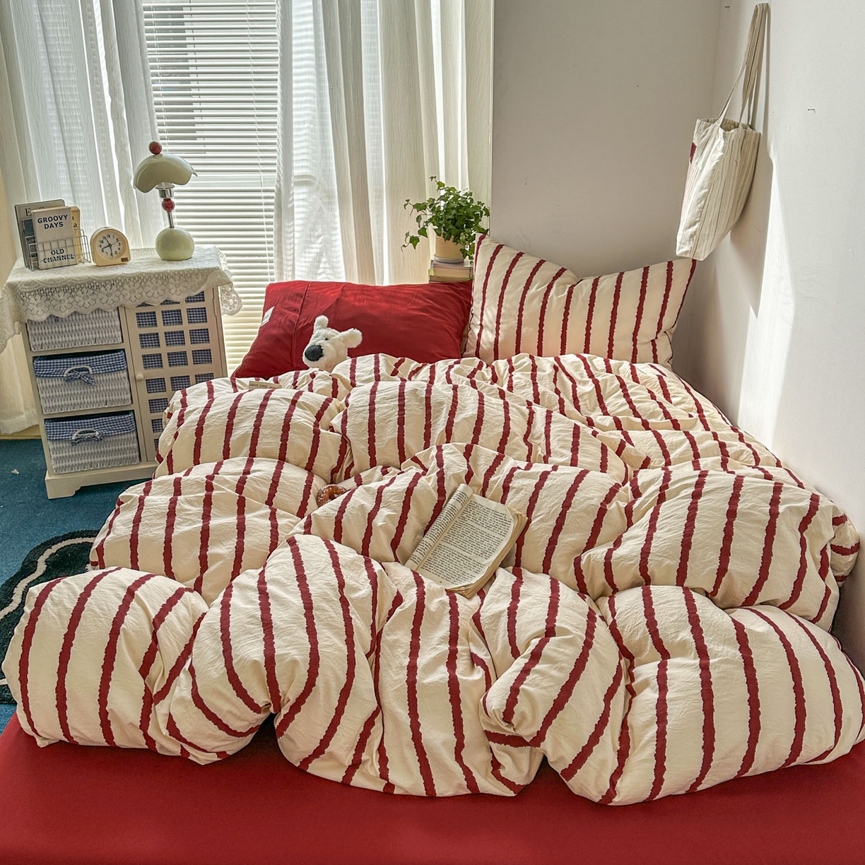 91家纺网 家纺一手货源 找家纺 （总）上尚居 2026新款简约印花古法水洗棉四件套-摩卡