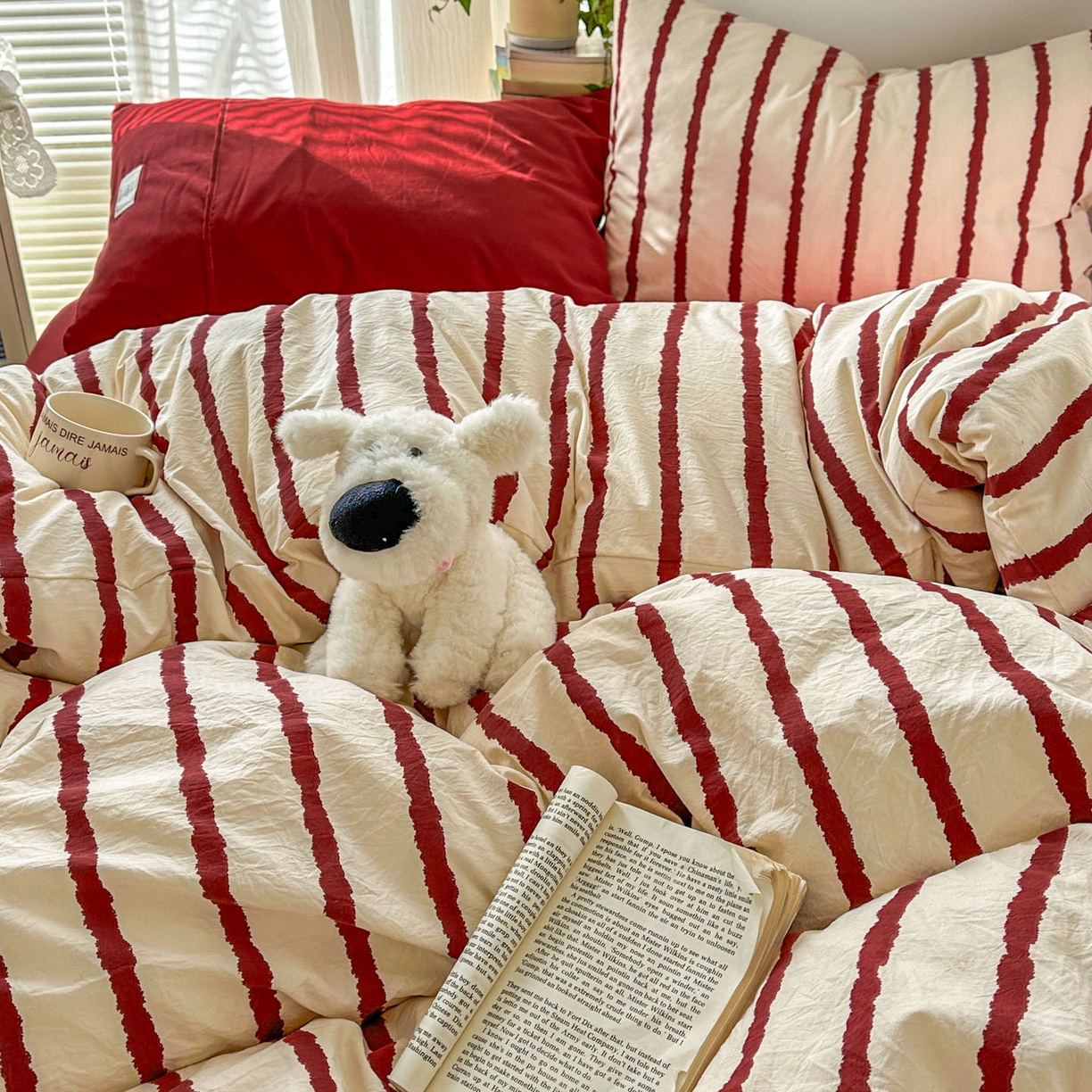 91家纺网 家纺一手货源 找家纺 （总）上尚居 2026新款简约印花古法水洗棉四件套-摩卡