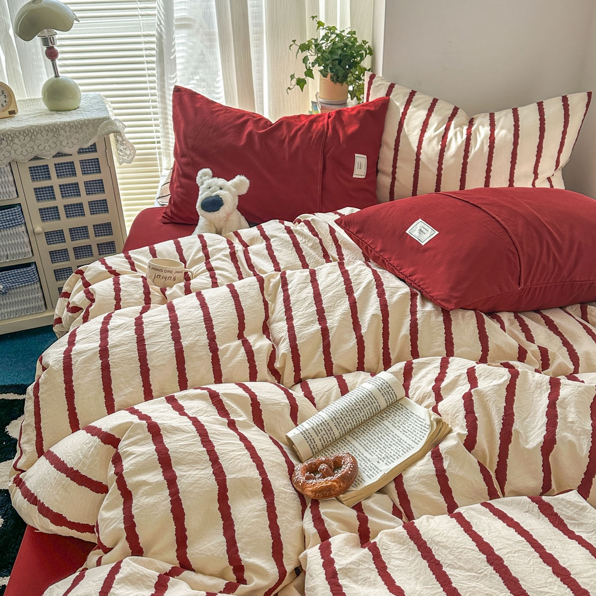 91家纺网 家纺一手货源 找家纺 （总）上尚居 2026新款简约印花古法水洗棉四件套-摩卡