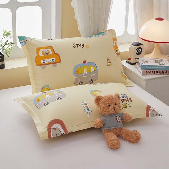 翎盈家纺 2026新款卡通小清新全棉纯棉枕套成人学生儿童枕头套 汽车乐园