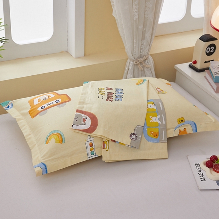 91家纺网 家纺一手货源 找家纺 翎盈家纺 2026新款卡通小清新全棉纯棉枕套成人学生儿童枕头套 汽车乐园