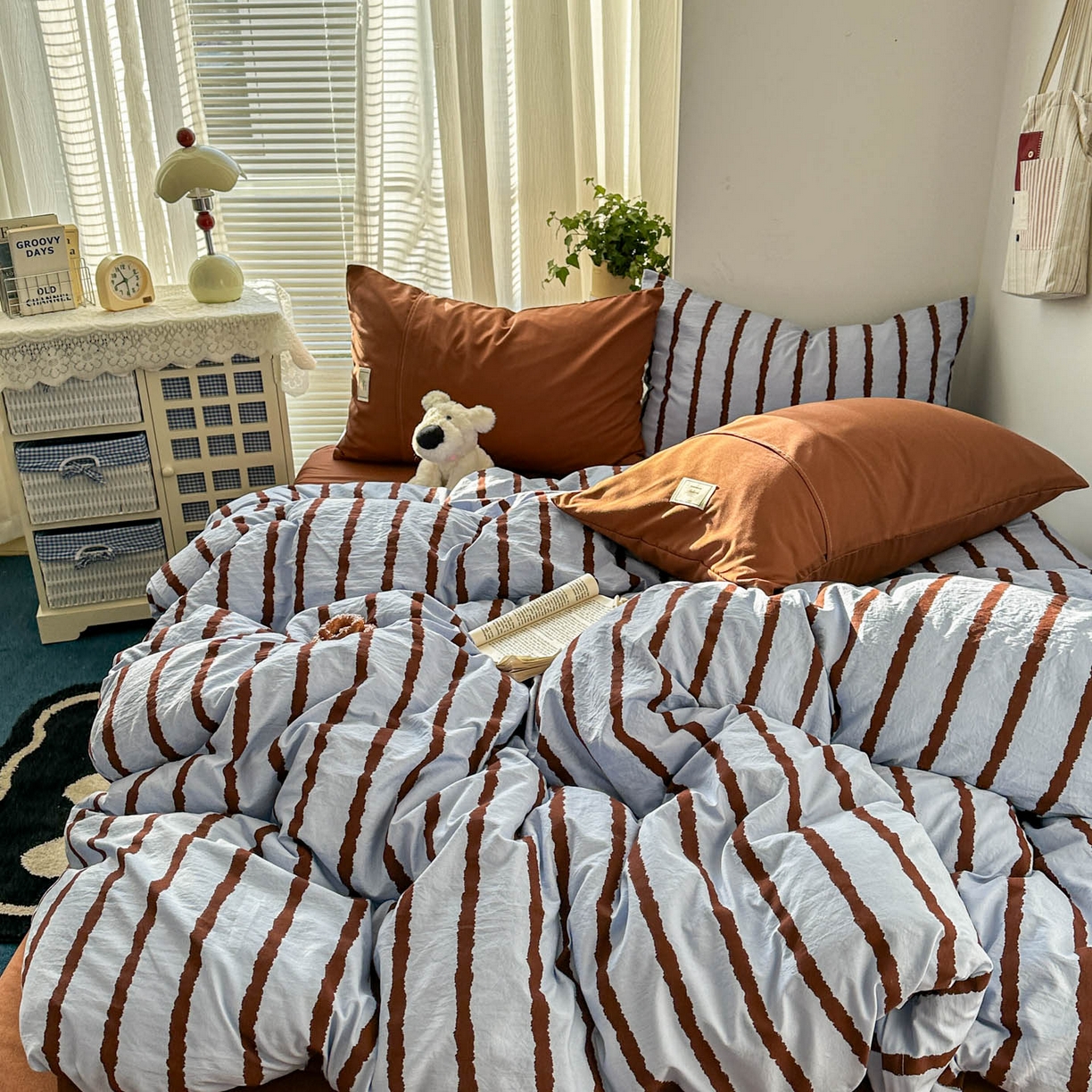 91家纺网 家纺一手货源 找家纺 上尚居 2026新款简约印花古法水洗棉四件套-摩卡 摩卡-蓝