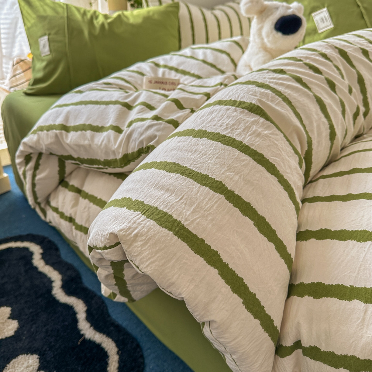 91家纺网 家纺一手货源 找家纺 上尚居 2026新款简约印花古法水洗棉四件套-摩卡 摩卡-绿