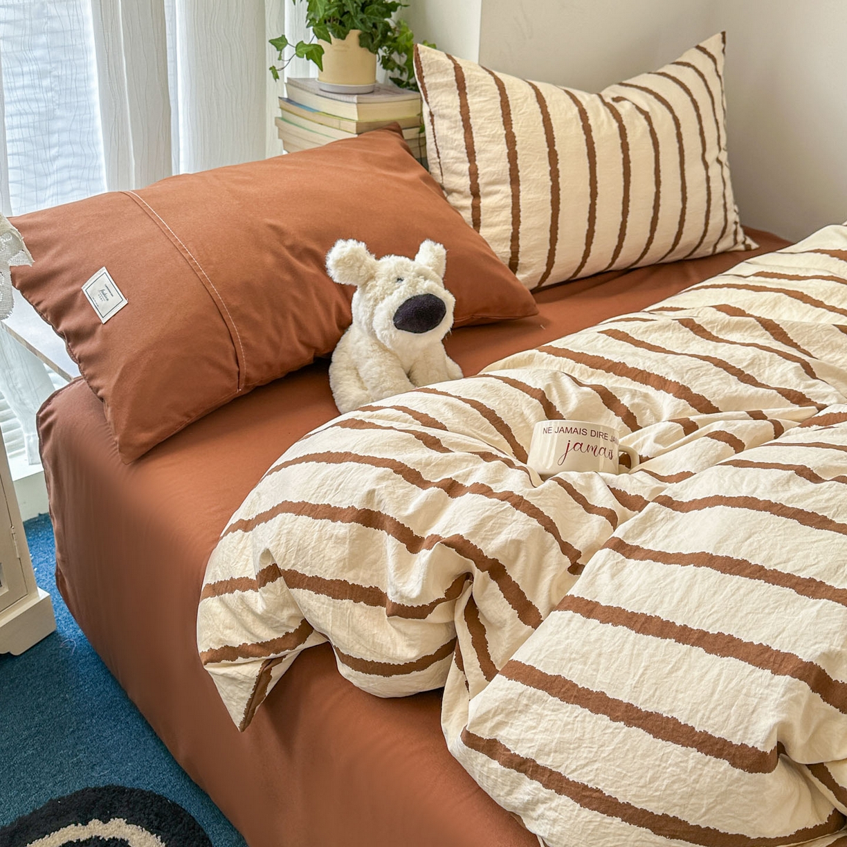 91家纺网 家纺一手货源 找家纺 上尚居 2026新款简约印花古法水洗棉四件套-摩卡 摩卡-咖