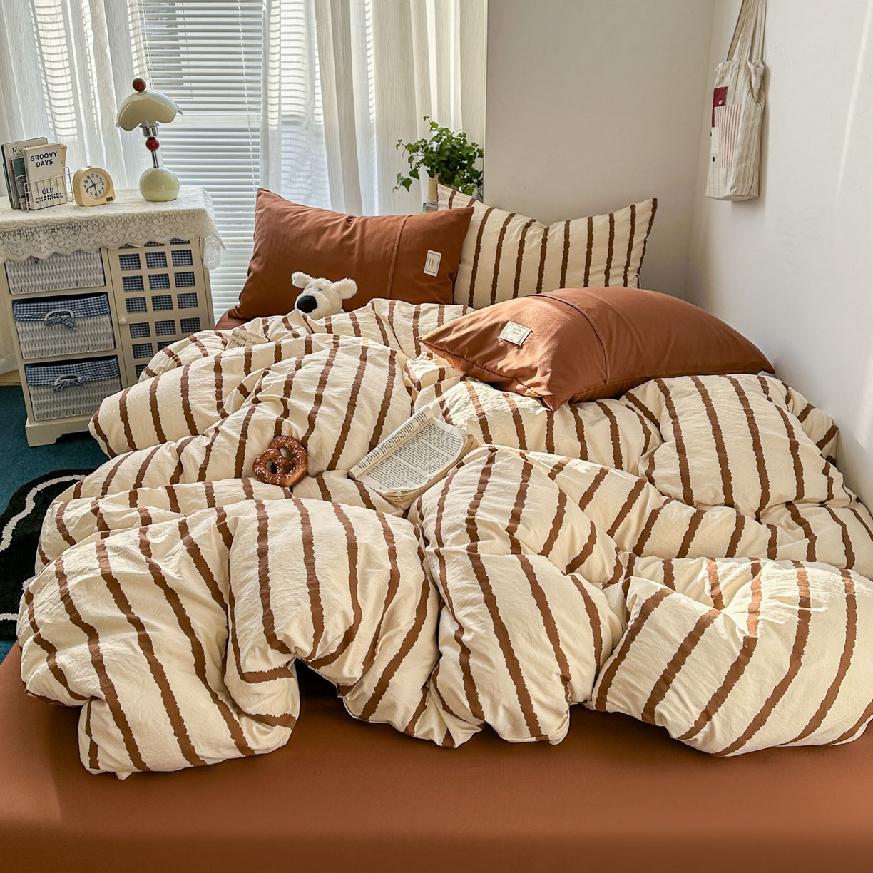 91家纺网 家纺一手货源 找家纺 上尚居 2026新款简约印花古法水洗棉四件套-摩卡 摩卡-咖