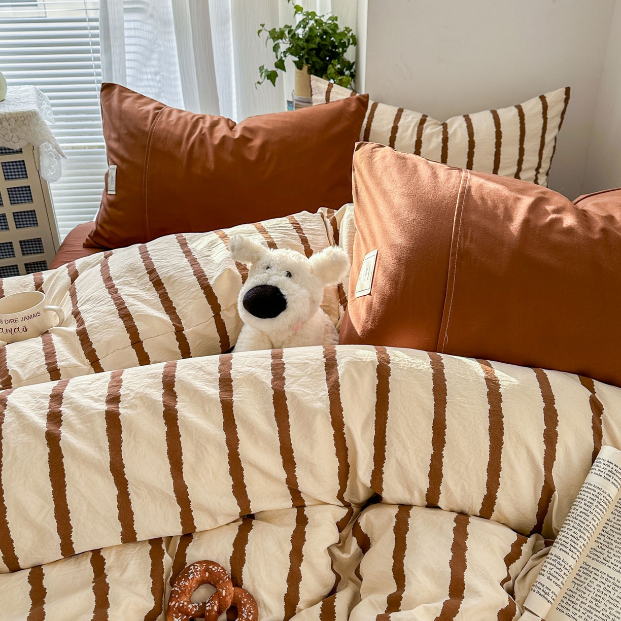 91家纺网 家纺一手货源 找家纺 上尚居 2026新款简约印花古法水洗棉四件套-摩卡 摩卡-咖